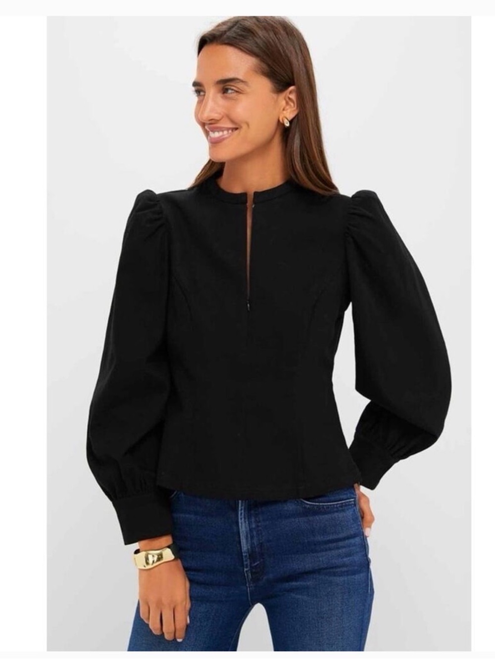 Tuckernuck HYACINTH HOUSE Black Denim Front Zip Anderson Blouse Top NWT XS